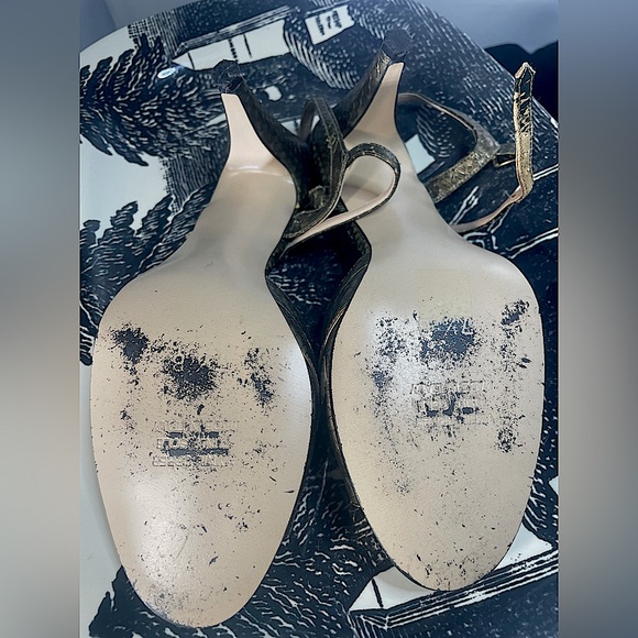 🖤 Vintage 🖤 1980’s 🐍 Higbee’s Green Snakeskin Leather Gold 7 1/2 Strappy 🇮🇹 - Picture 10 of 10